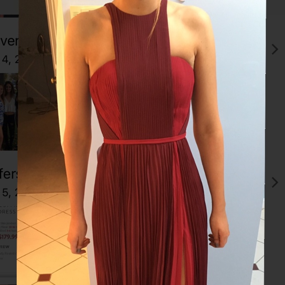 Burgundy Pleated Chiffon Gown - Picture 3 of 5